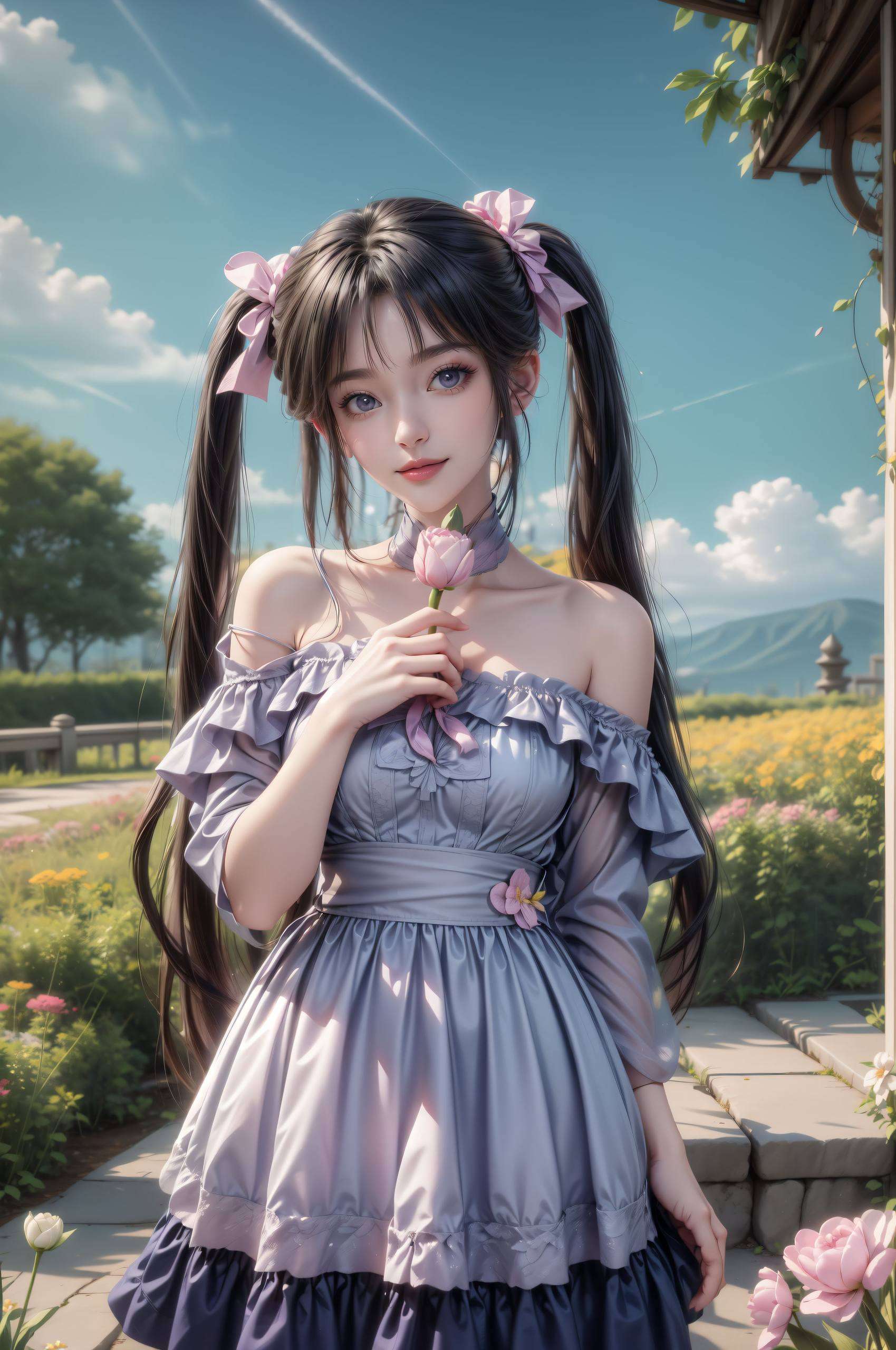 清新脱俗的国漫女神绿意盎然的背景中