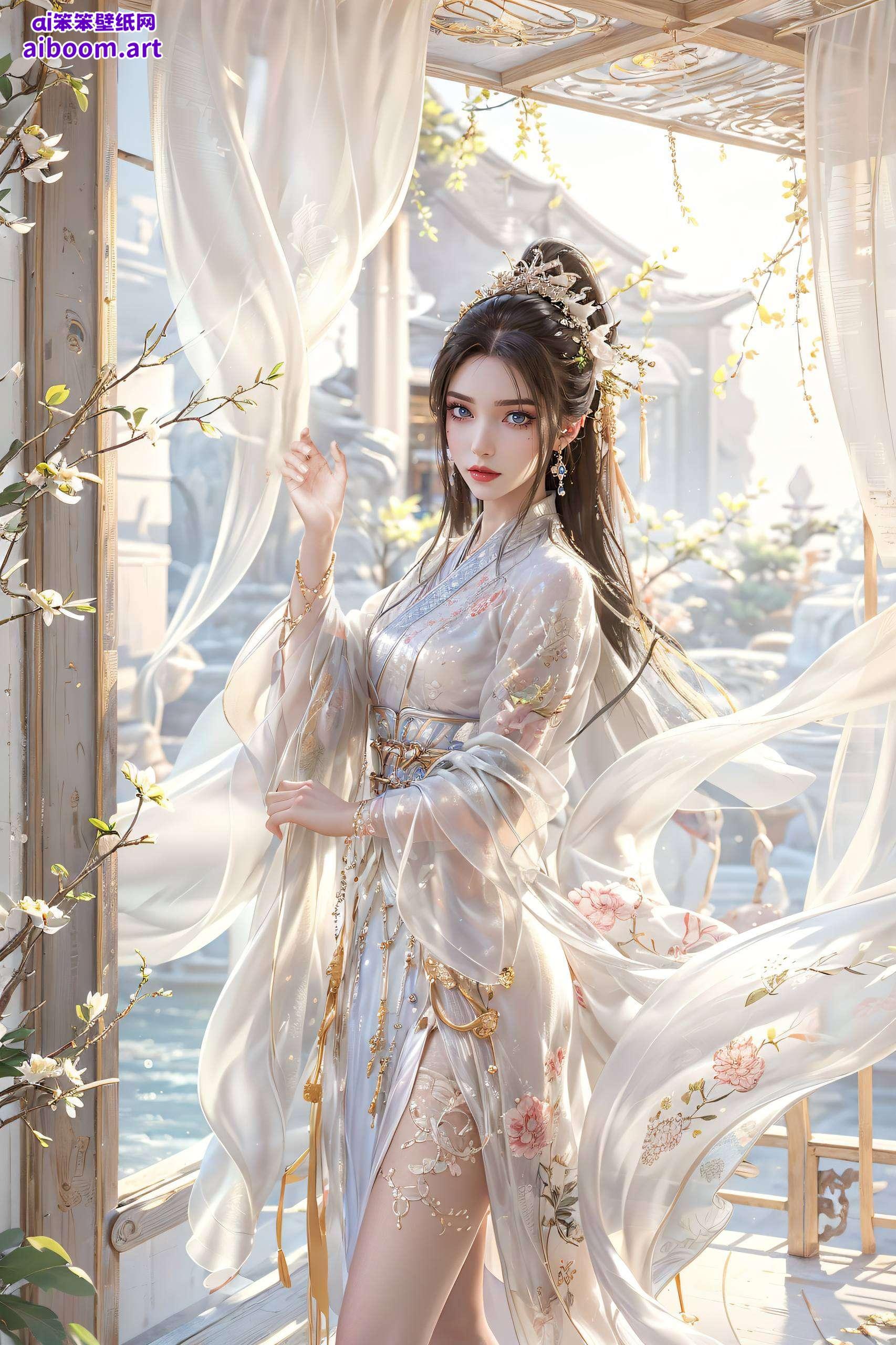 在这梦幻般的国漫世界里为你的iPhone桌面增添一抹清新的色彩