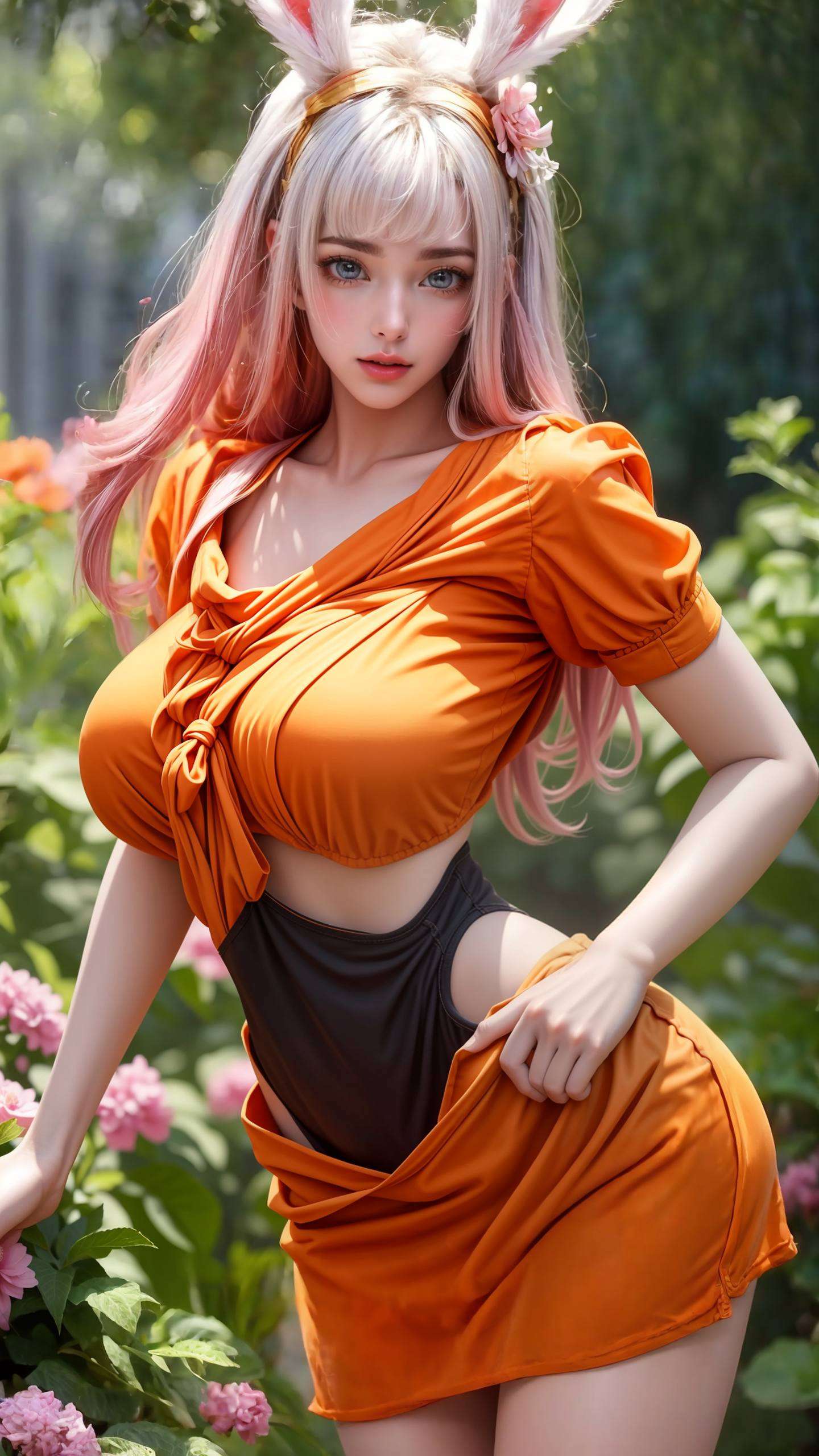 清新脱俗细腻的花卉纹理与她的倩影交织