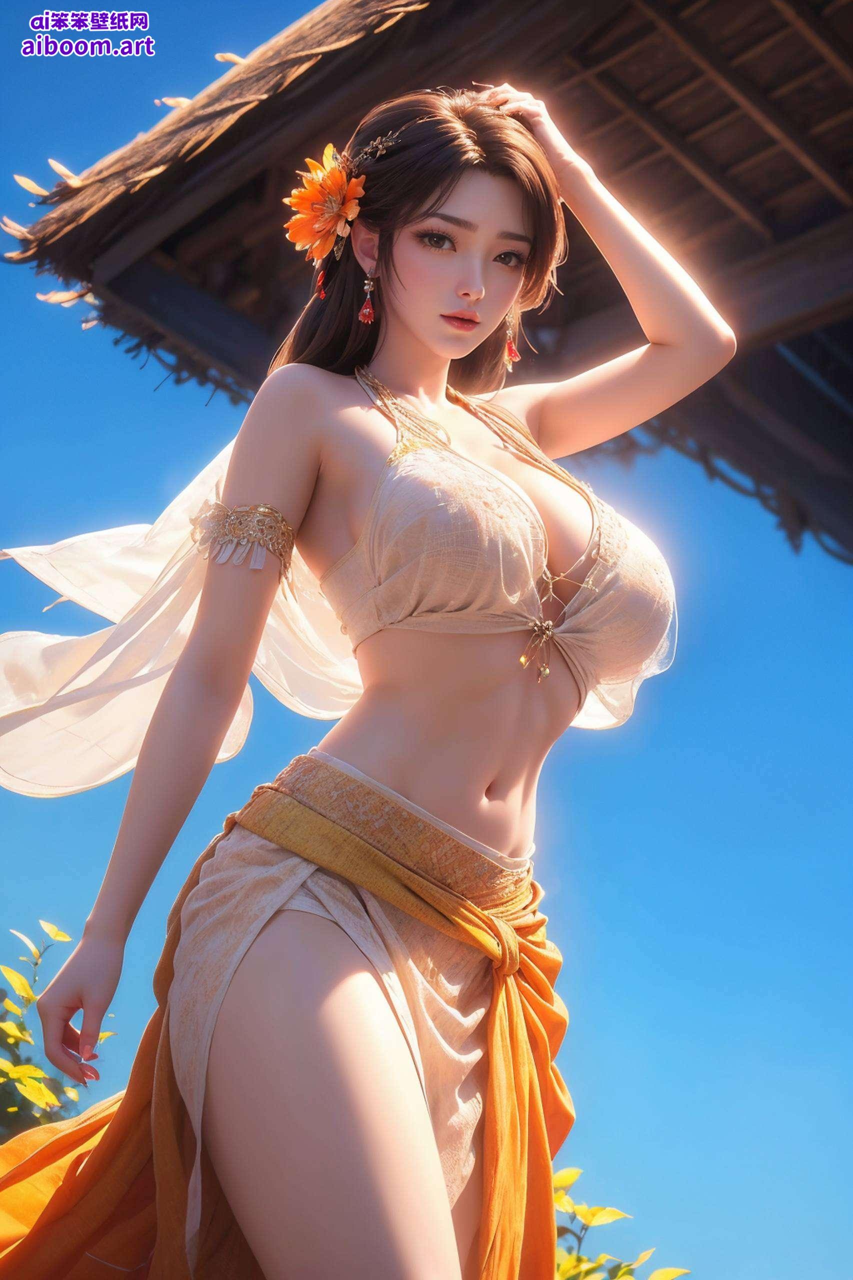 这张AI国漫女生碎花安卓简洁壁纸碎花图案点缀其间