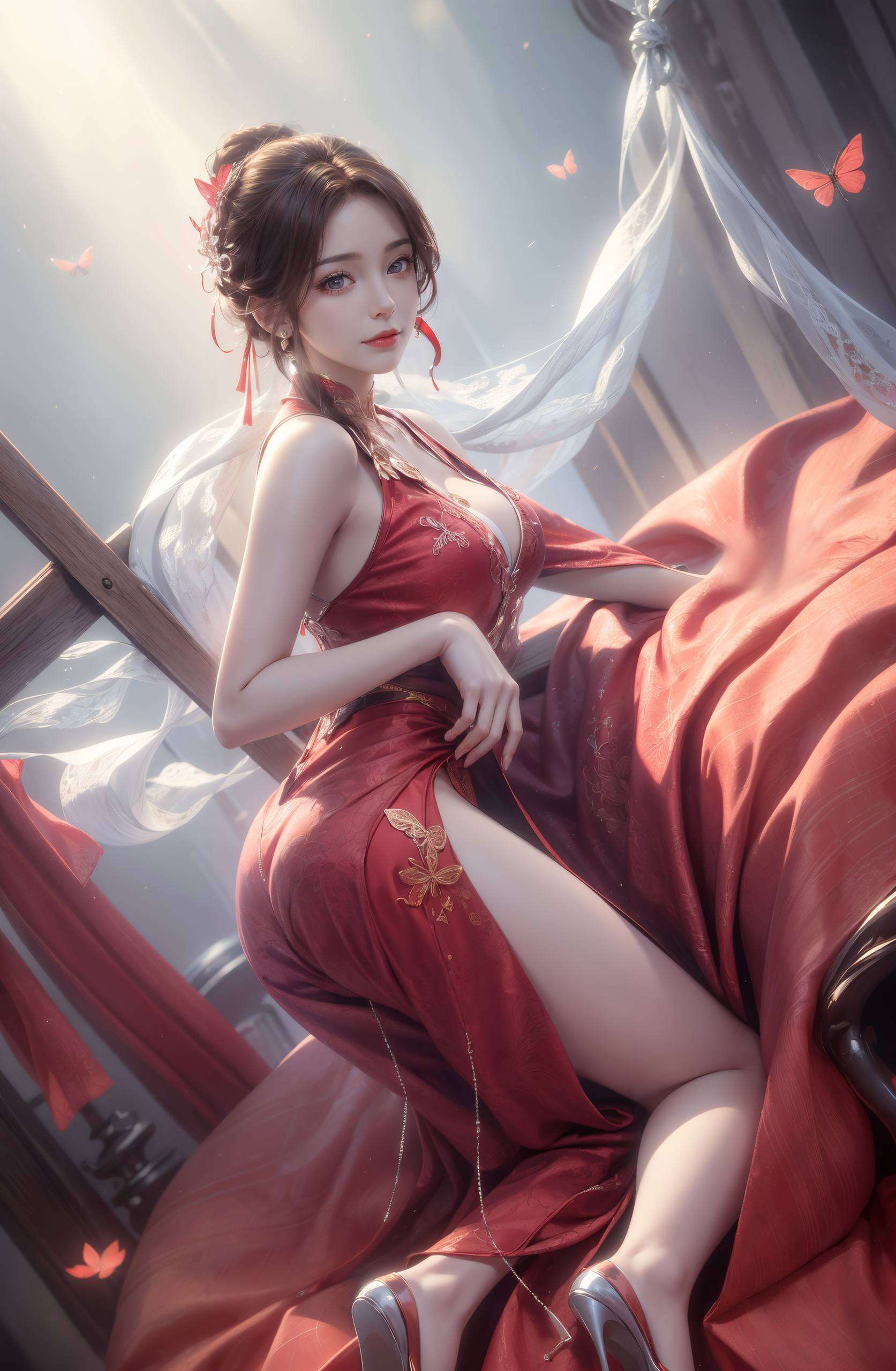 画面融合了国风元素与现代审美在这张独特的艺术风格壁纸中