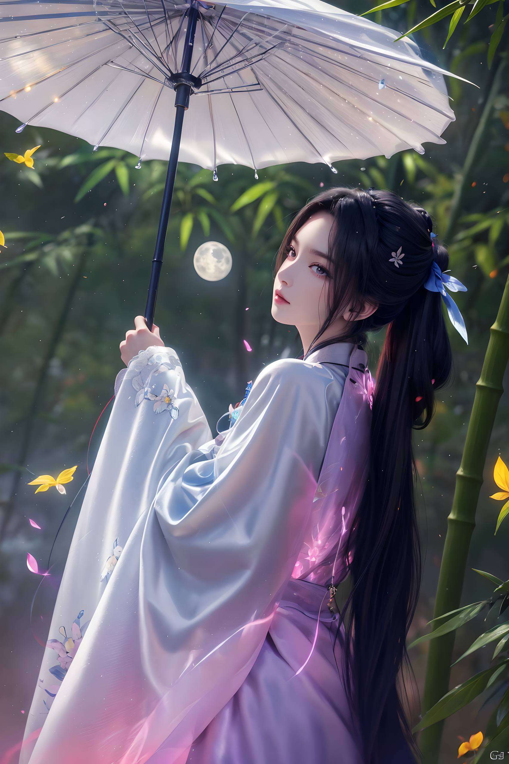 将你的手机桌面变成了一幅动人的国漫画卷这张紫色花卉手机国漫美女壁纸