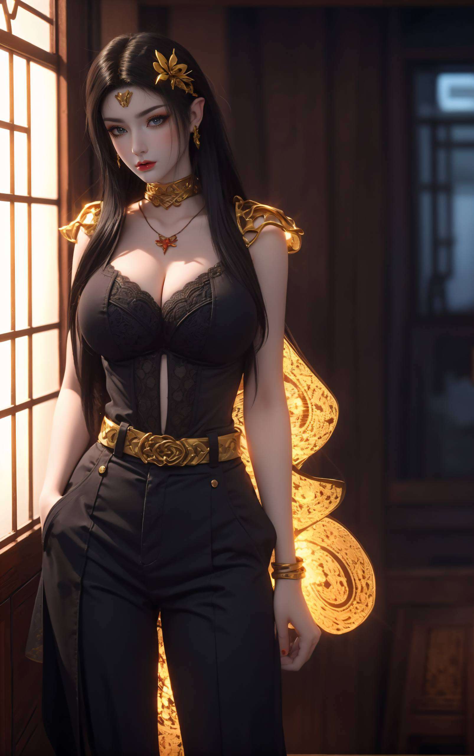 眼神深邃这张全屏AI绘画动作素材二次元壁纸