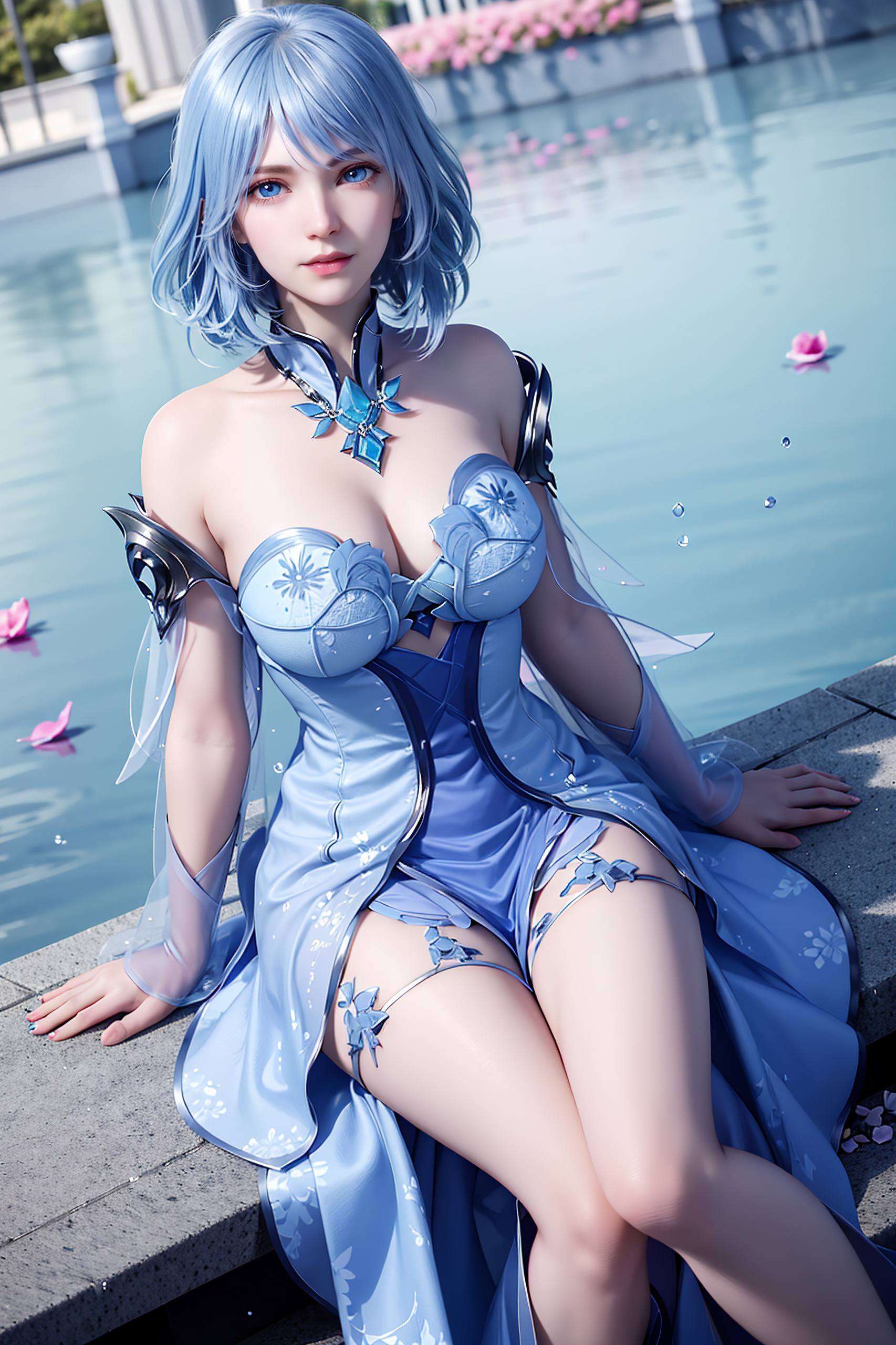 仿佛一抹清凉的微风透明的水滴在她的发梢轻轻滑落