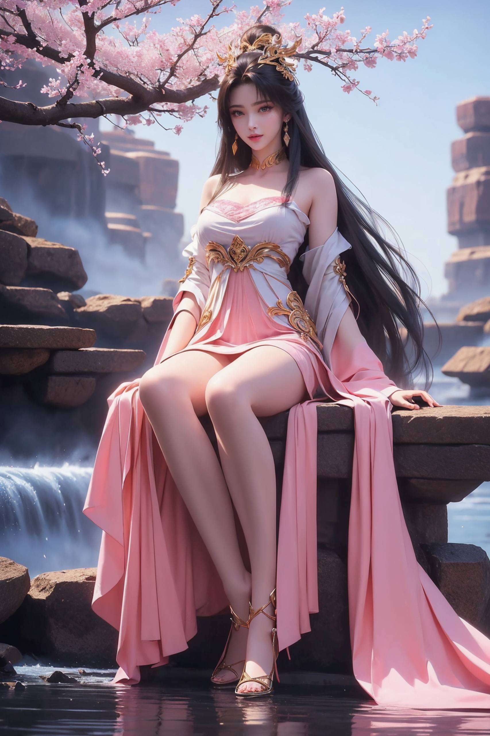 她的灵动身姿与炫彩背景交织尽在这张AI手绘壁纸之中