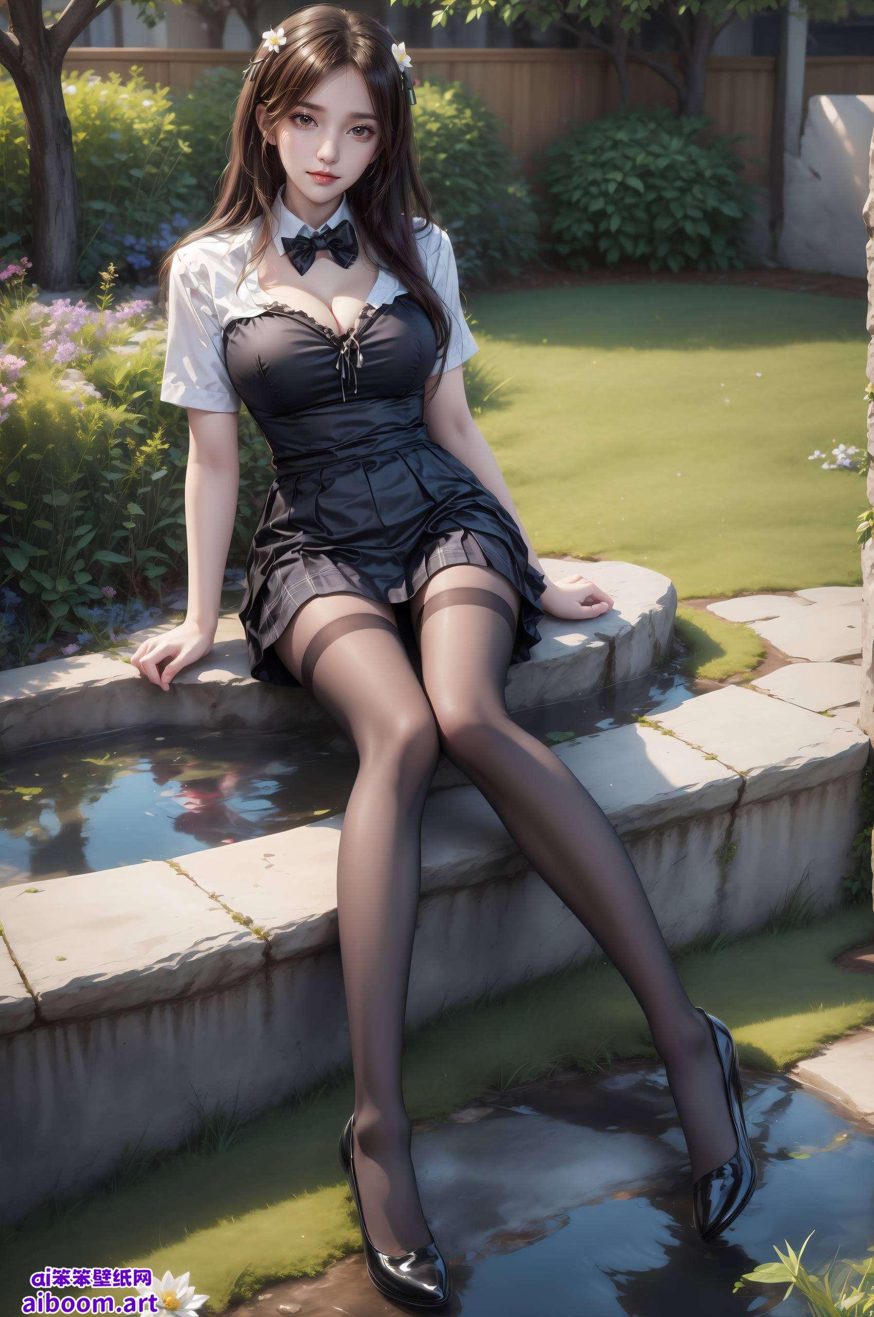 这张AI国漫女主建筑安卓宽屏壁纸将甜美与科技完美融合