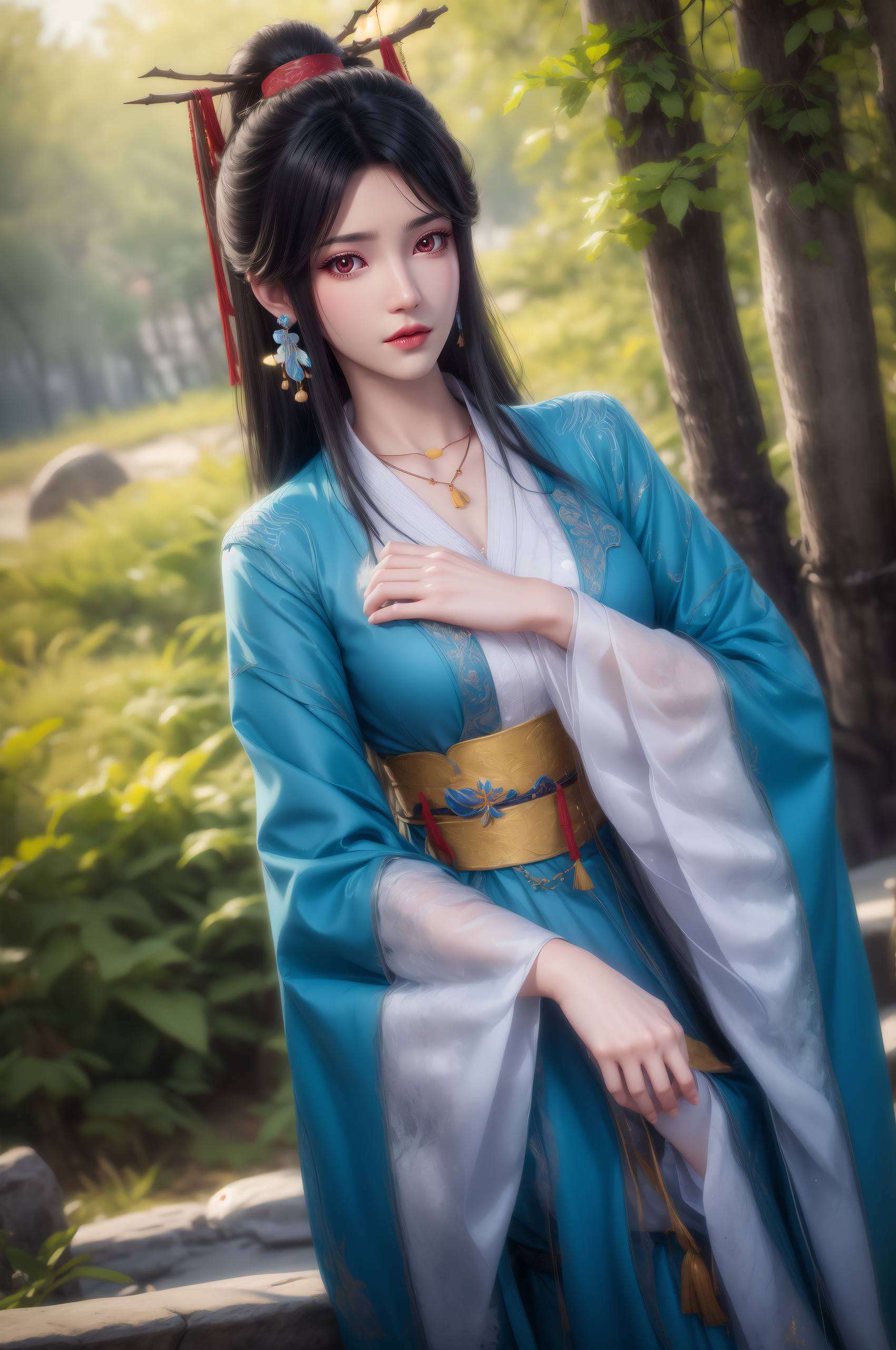 这张AI绘画的波点风格国漫美女壁纸以元尊夭夭动漫角色为主题