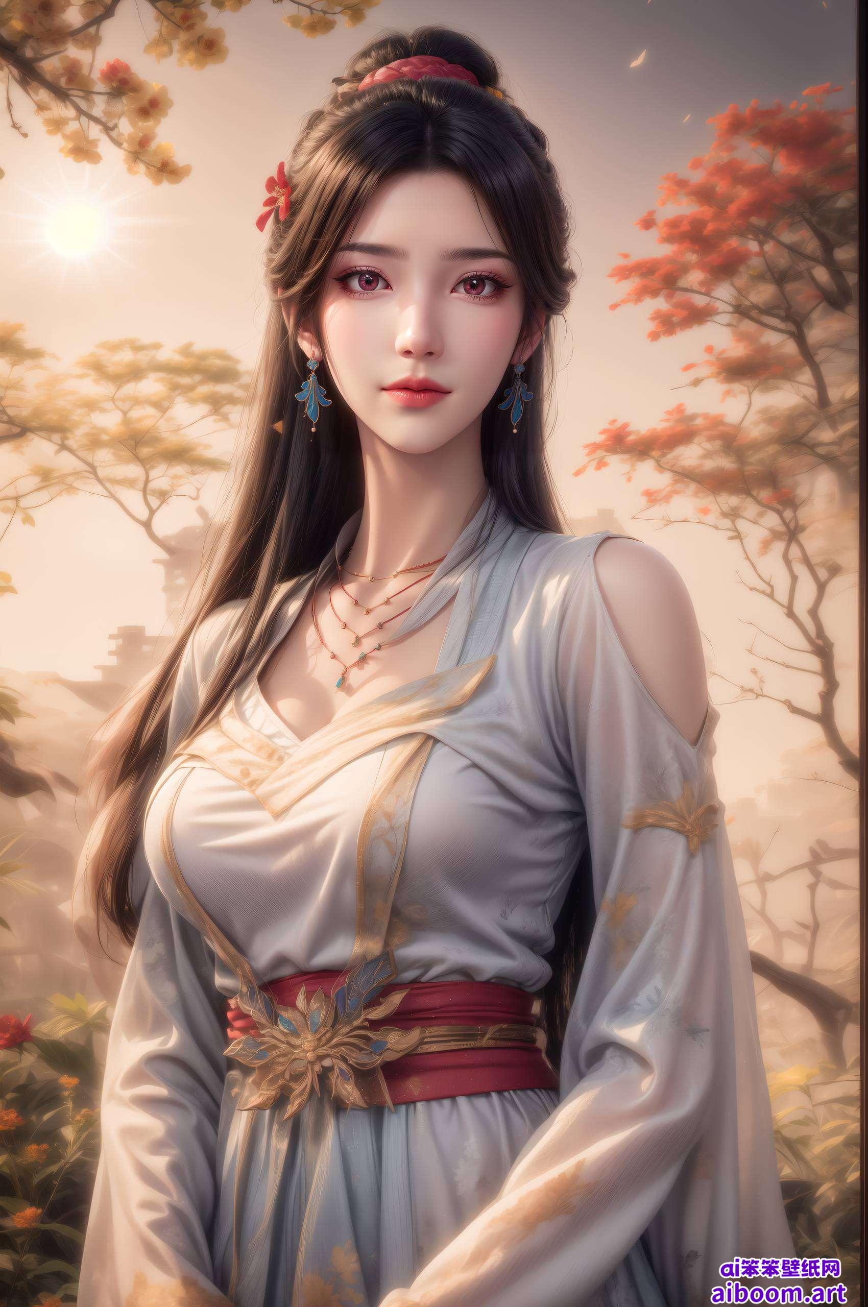 在这幅国漫女生的油画中为你的手机壁纸增添一抹别样风情