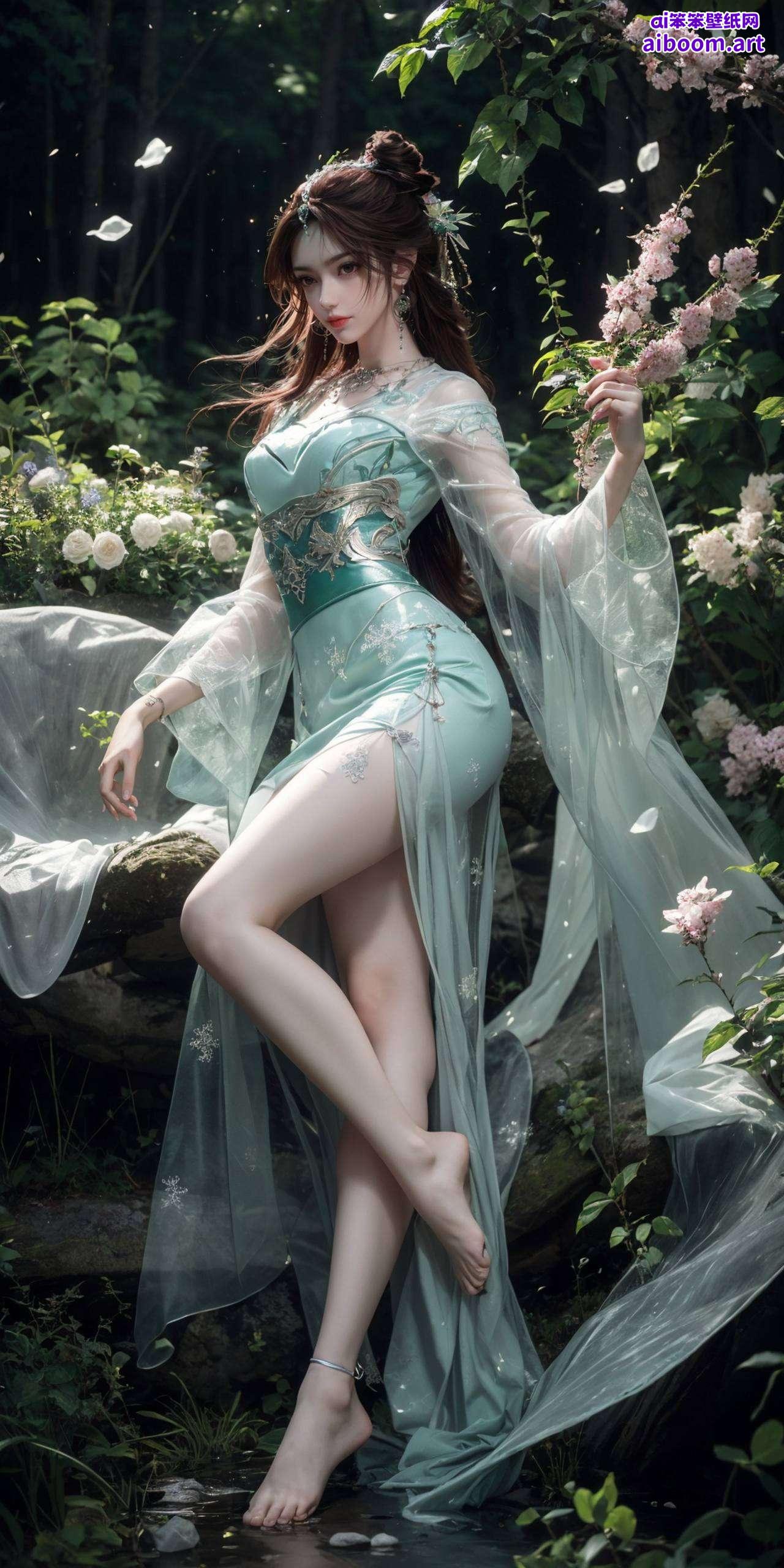 这张AI绘画角色pose素材壁纸为你的电脑桌面增添一抹仙气与艺术气息