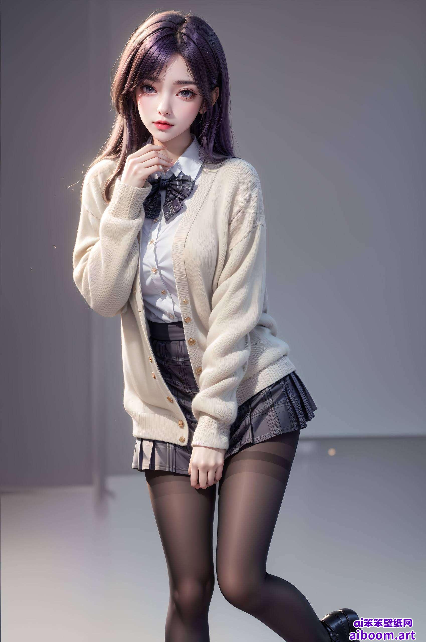 粉色调的甜美氛围中绘制了AI绘画角色笑容素材