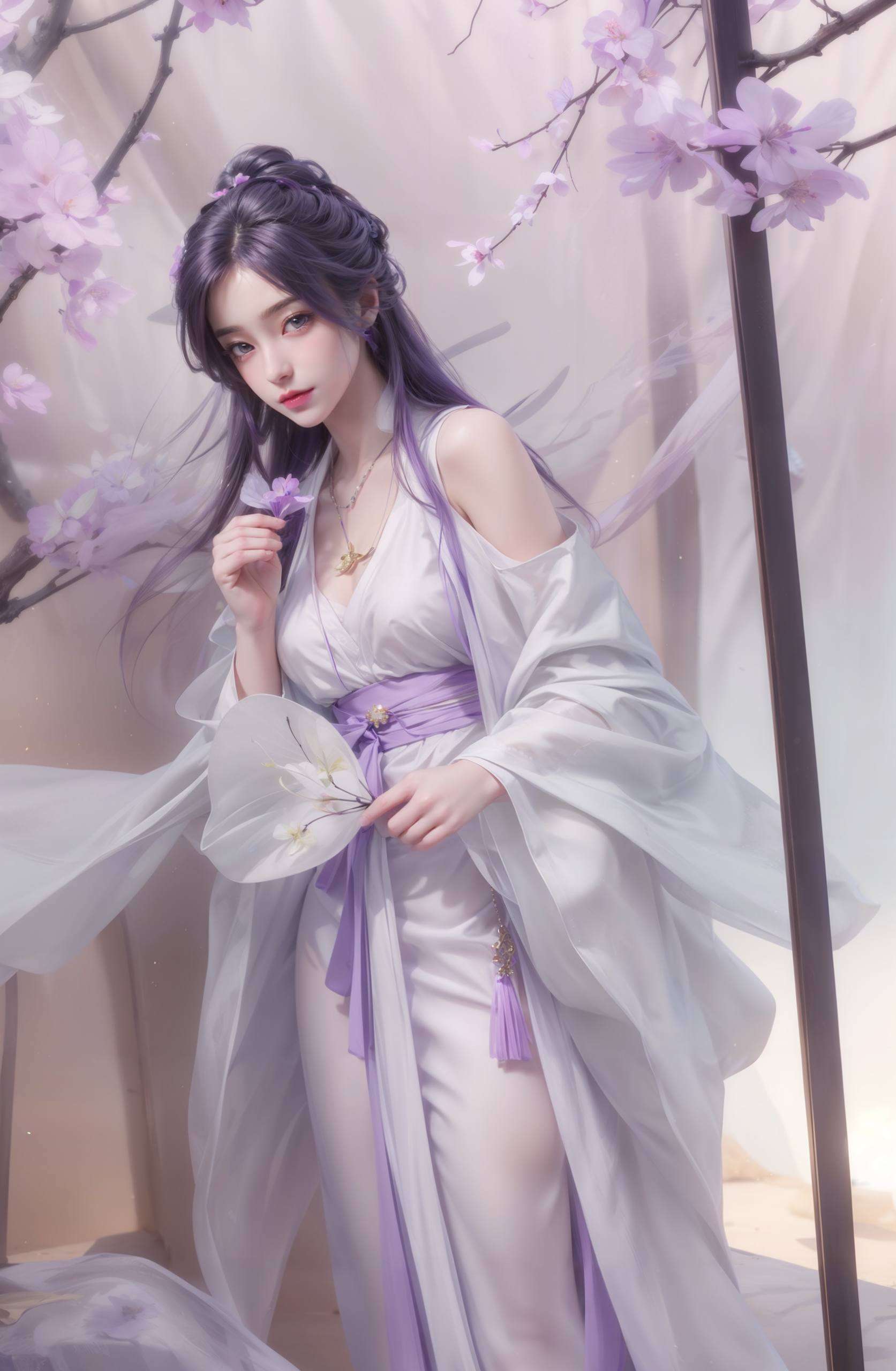 这张国漫女神云曦的背影高清壁纸融合了AI绘画的精湛技艺与波点元素