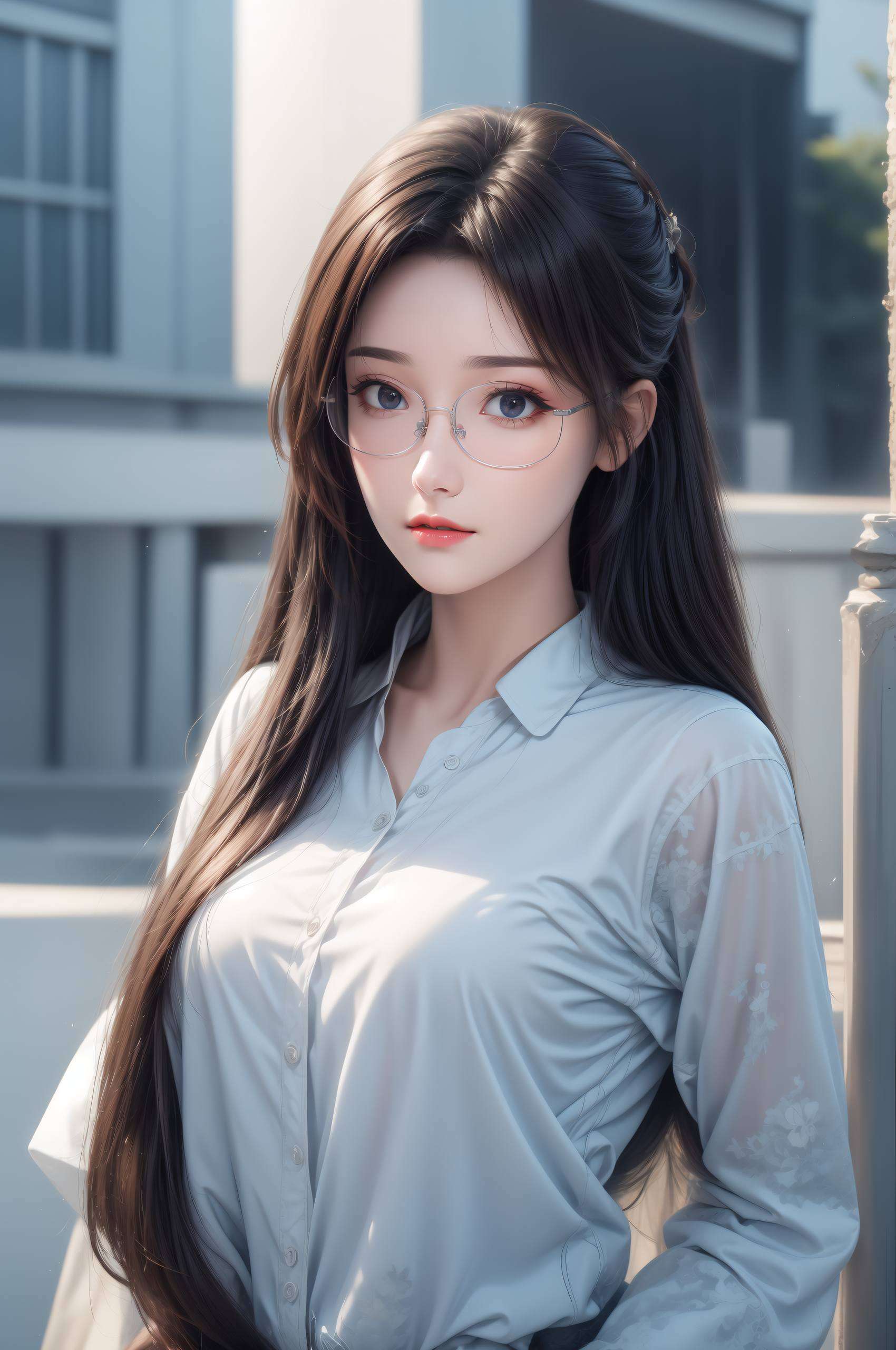 在静谧的电脑屏幕上云韵蓝衣美女AI女神优雅绽放
